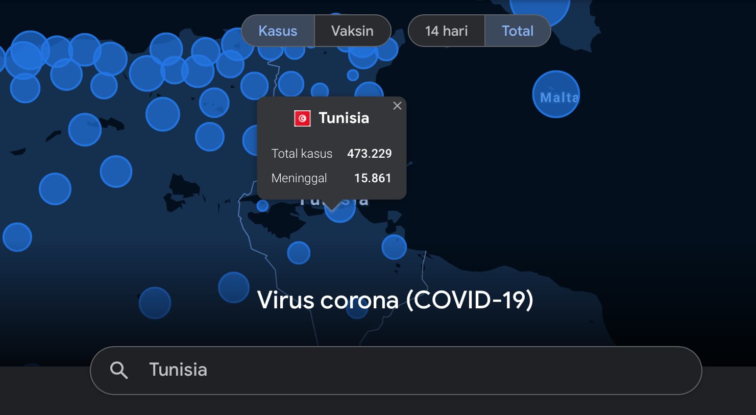 Foto: Ilustrasi persebaran virus Covid-19 di Tunisia.