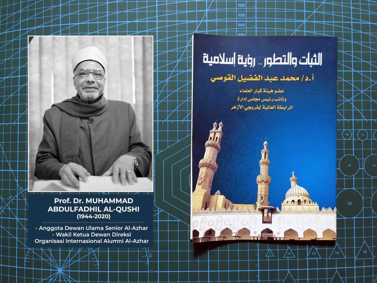 FOTO: Syekh Muhammad Abdulfadhil Al-Qushi almarhum dan kitabnya. (Istimewa)
