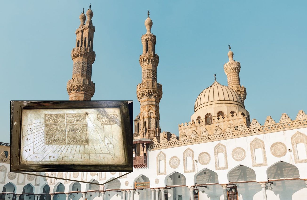 FOTO: Masjid Al-Azhar Kairo dan jam matahari atau mizwalah. (Saif Amr/Unsplash)